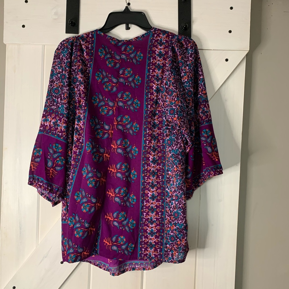 Women’s Fashion Fuse Purple Floral Wide Short Sleeve Oversized Boho Tunic Small - Picture 8 of 10